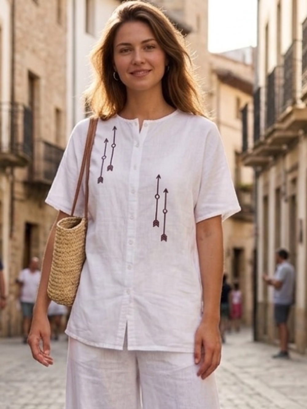 Misslook Sz M Persist Women's Blouse Pullover Short Sleeve Cotton Loose & Comfy